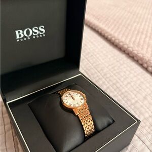Hugo Boss Rose Gold Tone Link Bracelet Watch with White Dial